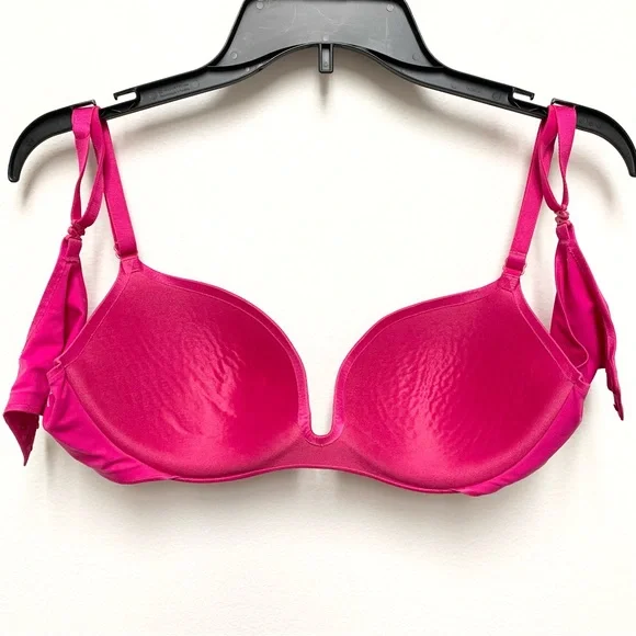 Victorias Secret Lined Demi Bra 34D Magenta Pink with Red Bow Underwire Padded - Picture 8 of 9